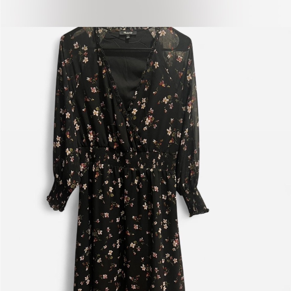Madewell Black Floral Long Sleeve Dress